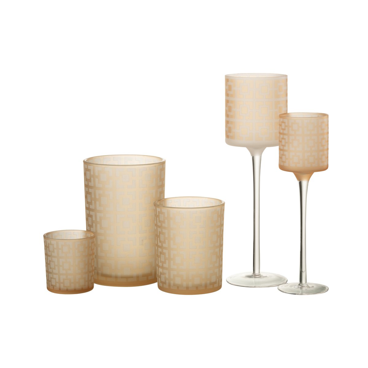 J-Line - Waxinelichthouder Op Voet - Glas - Beige - Large