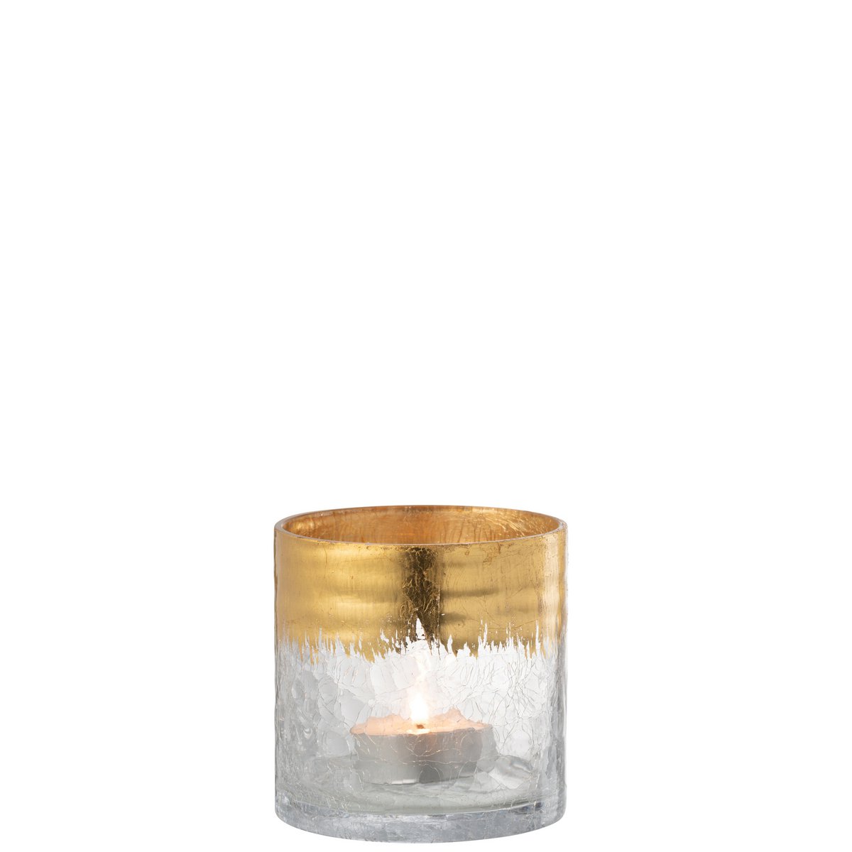 J-Line - Windlicht Crackle Glas Transparant Goud Medium