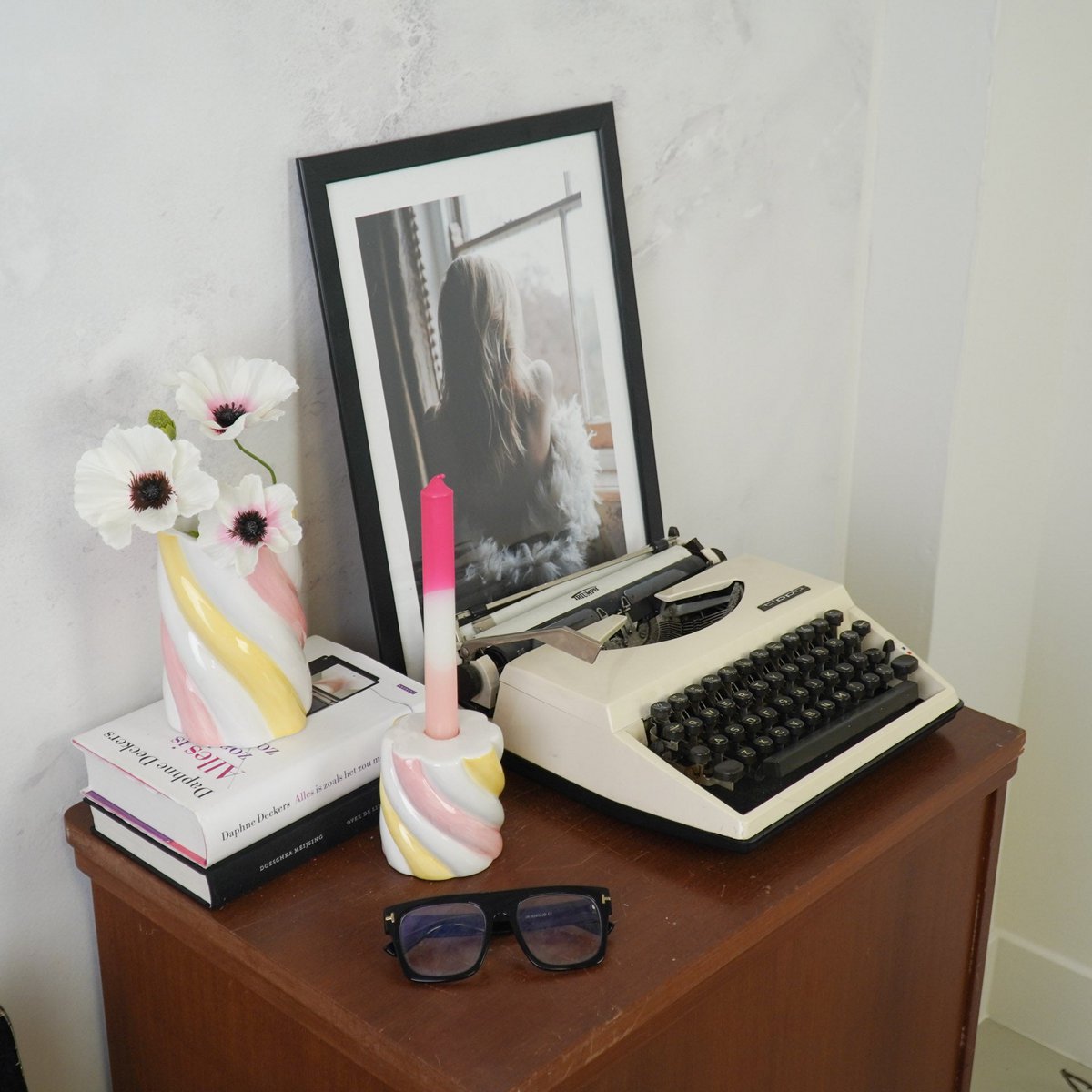 Housevitamin - Vaas - Marshmellow - Geel/roze/wit - 10x10x15cm