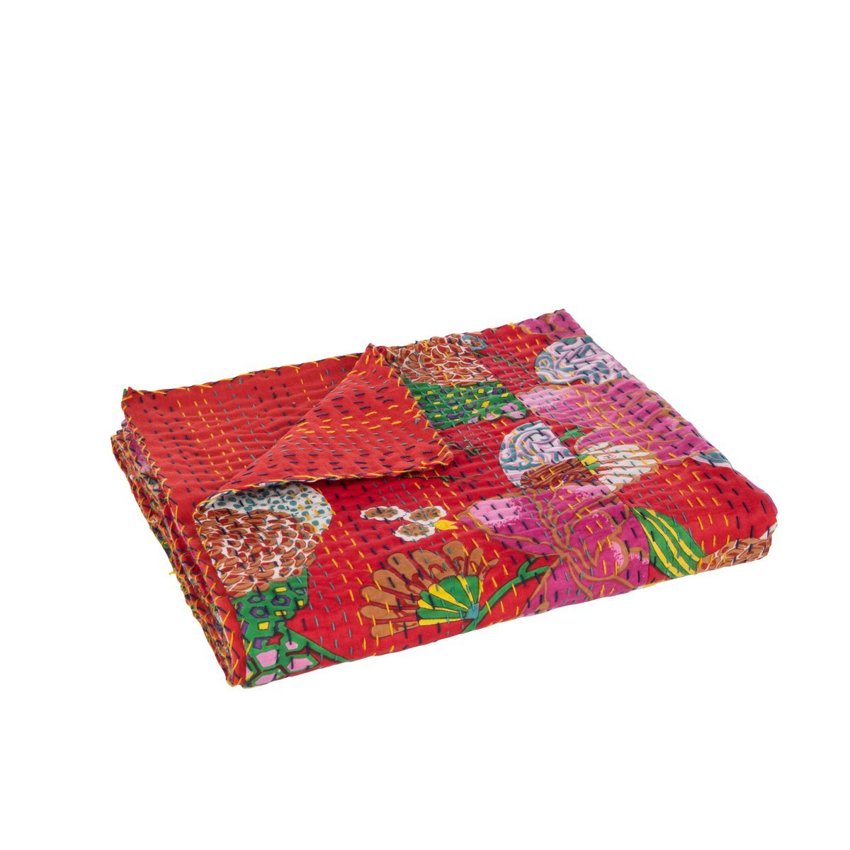 J-Line - Plaid en strandmat 'Bloemen' (Maat S, Katoen, Rood)