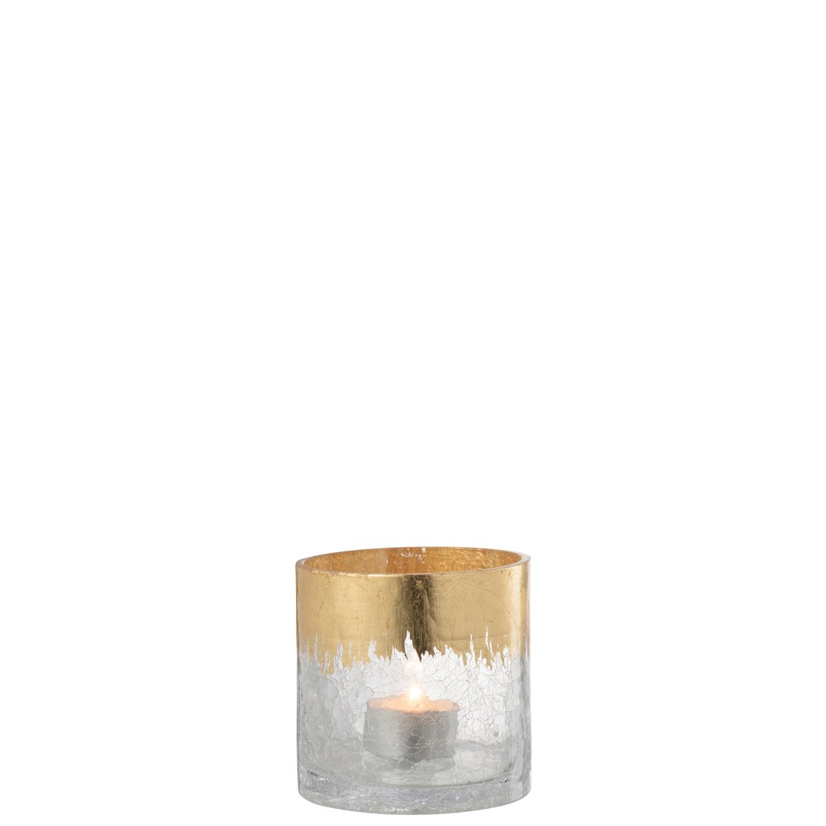 J-Line - Windlicht Crackle Glas Transparant Goud Small