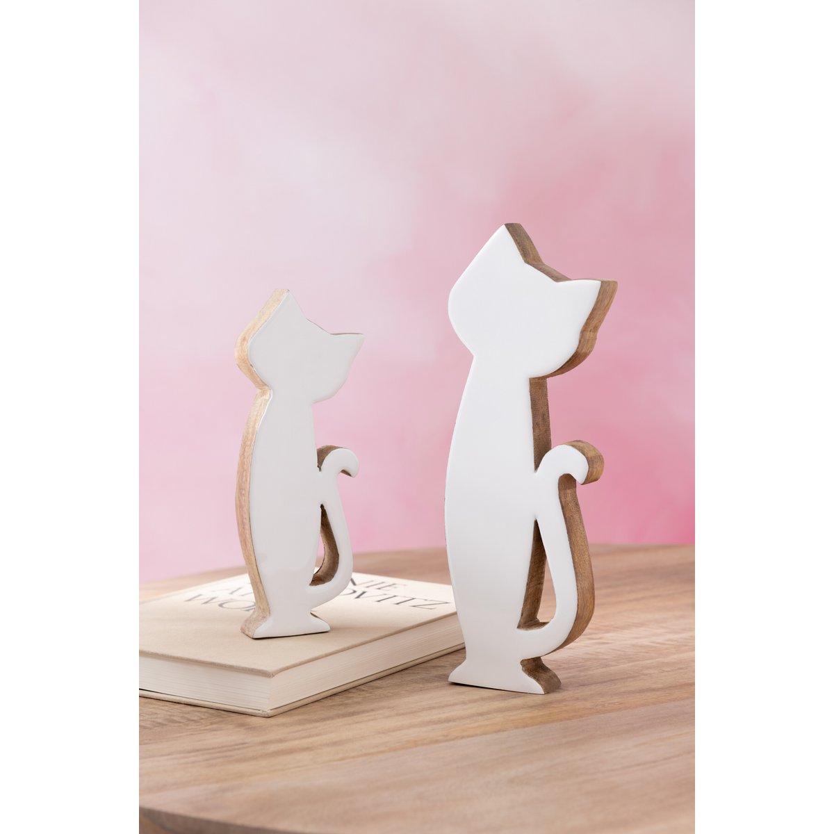 J-Line - Decoratie Kat - Hout - Wit - Groot