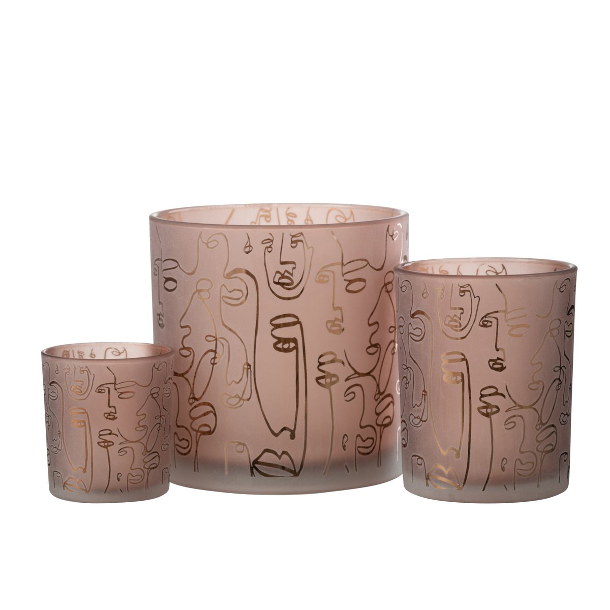 J-Line - Lantaarn Happy Faces - Glas - Terracotta - Groot