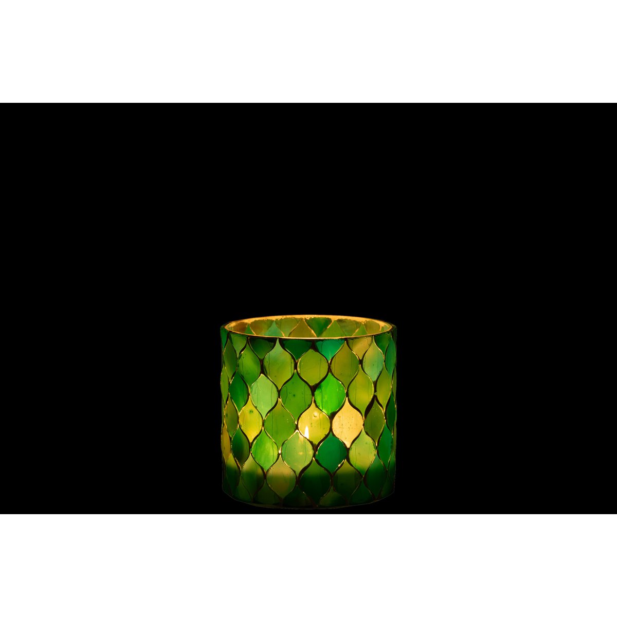 J-Line - Windlicht Mozaiek Diamant Glas Blauw/Groen Medium