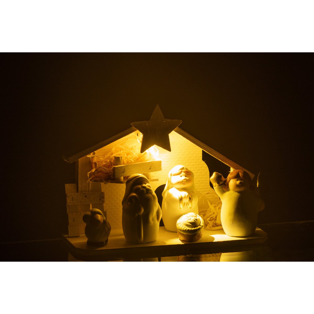 J-Line - Kerststal 'Porcelein' (Maat M, LED, Wit en goud)