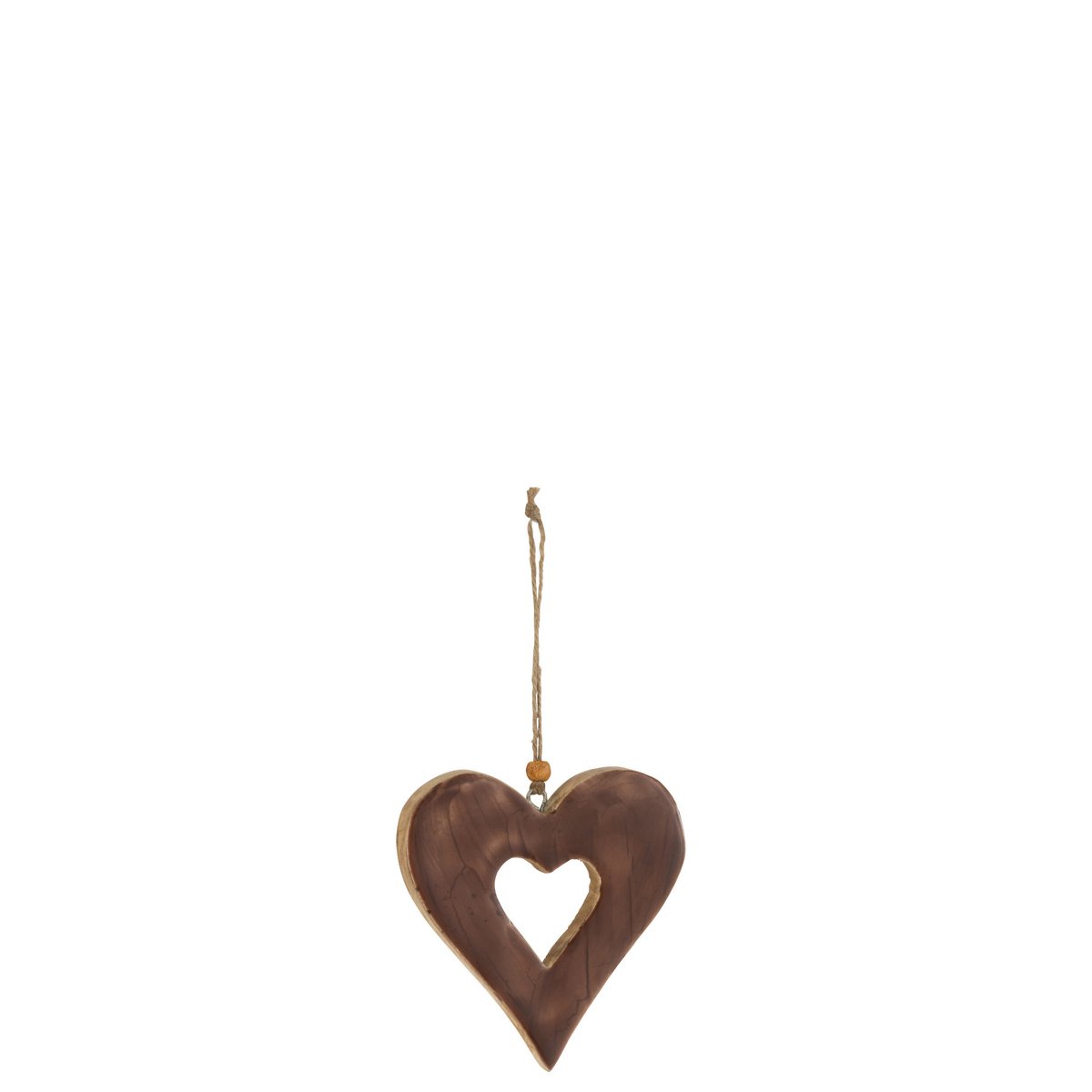 J-Line - Decoratieve hanger 'Hart' (Maat S, Bruin)