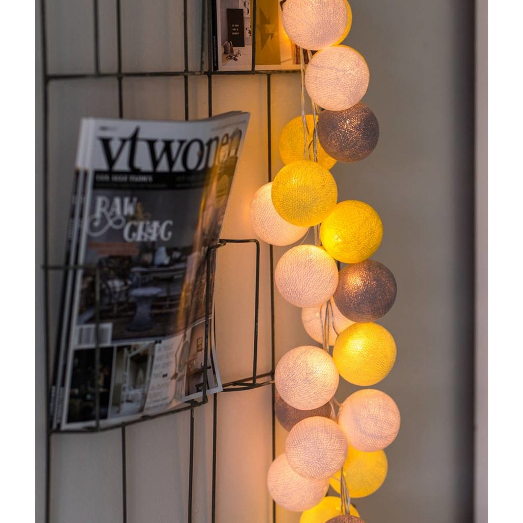 Cotton Ball Lights - Regular Lichtslinger - Yellow/Grey + Adapter - 20 cotton balls