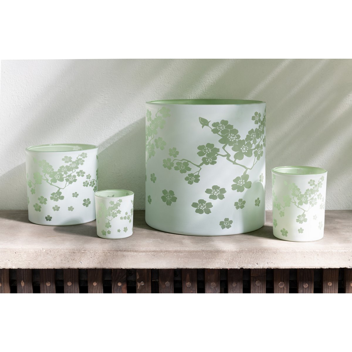 J-Line - Windlicht Bloemen - Glas - Groen - Large