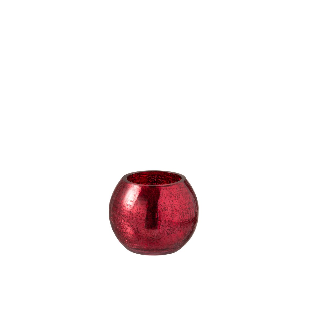 J-Line - Windlicht Bol Craquele - Glas Blinkend - Rood - Small