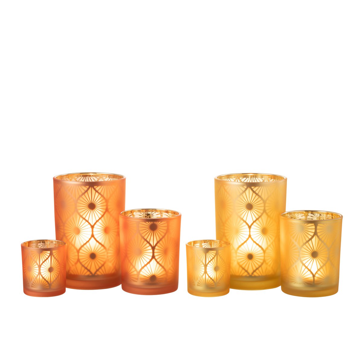 J-Line - Windlicht Ruit Bloemen - Glas - Oranje - Large