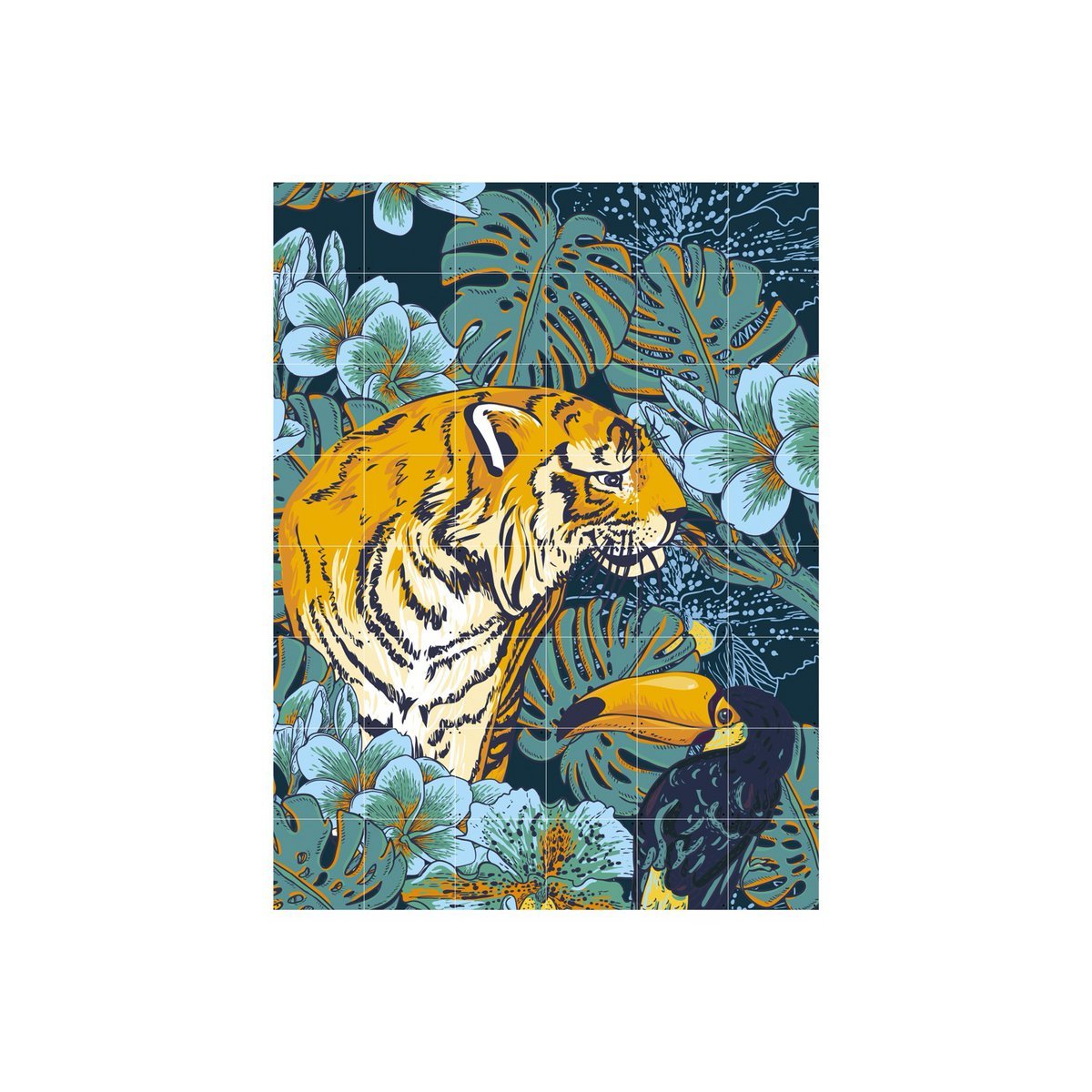 IXXI - Tiger jungle & Toucan family Wall art - Poster - Wanddecoratie - S - blue