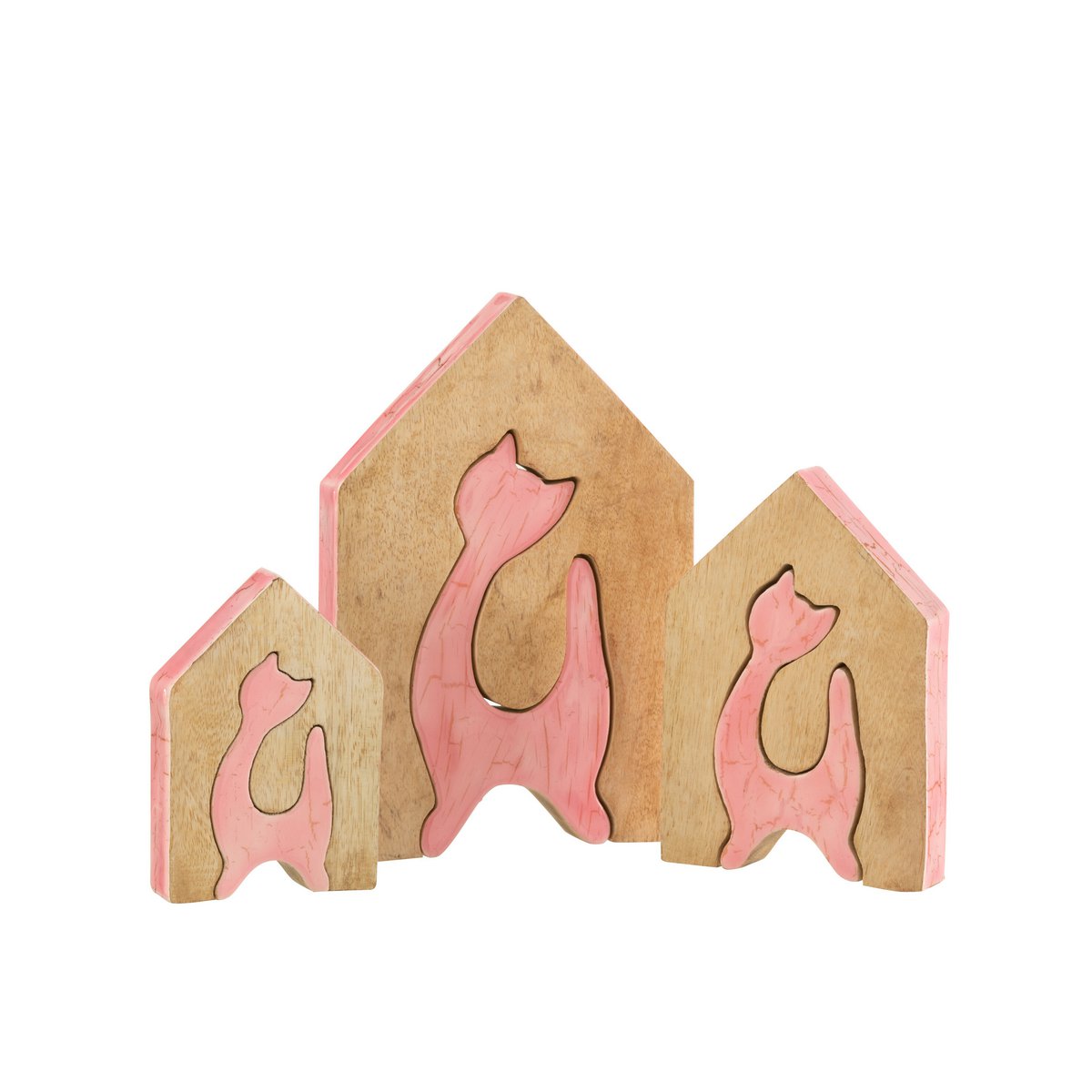 J-Line - Huis Kat - Hout - Roze/Naturel - Large