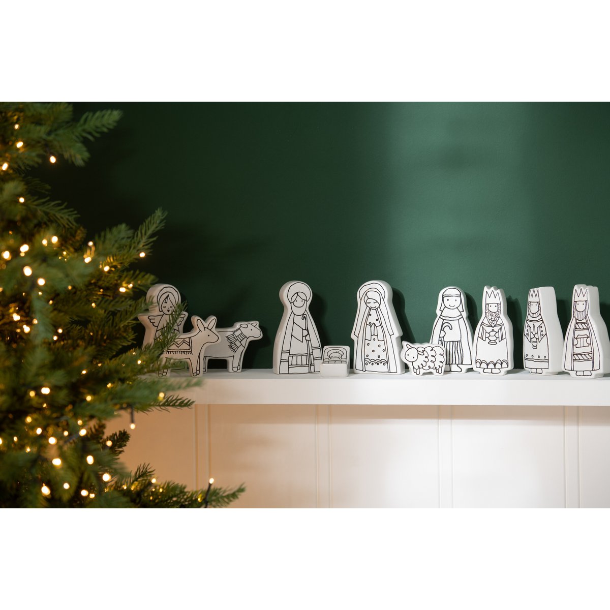 J-Line - Kerststal 11-delig Dolomite Wit/Zwart Small