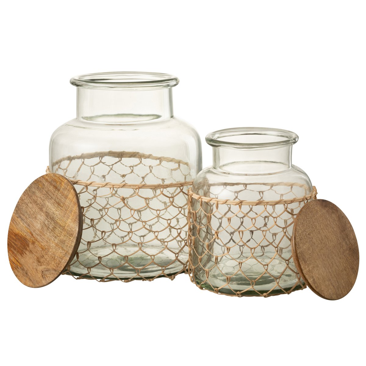 J-Line - Opbergpot met deksel 'Everly' (Maat L, Hout, Jute)