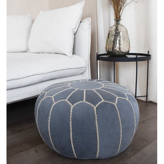 Poufs & Pillows - Fluwelen poef - denimblauw - gevuld geleverd