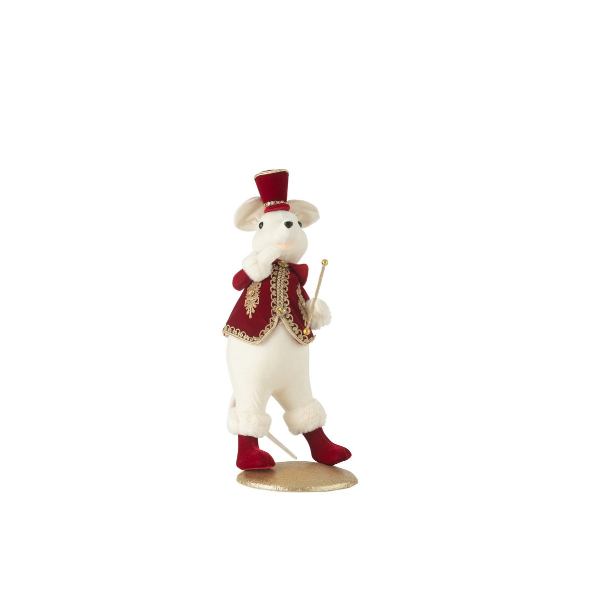 J-Line - Decoratief kerstfiguur 'Muis Majorette' (Staand, Rood met goud)