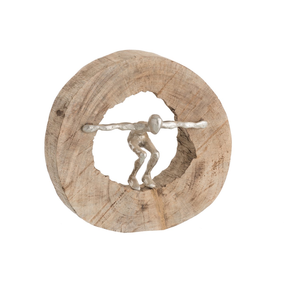 J-Line - Figuur Springen - Hout/Aluminium - Naturel/Zilver