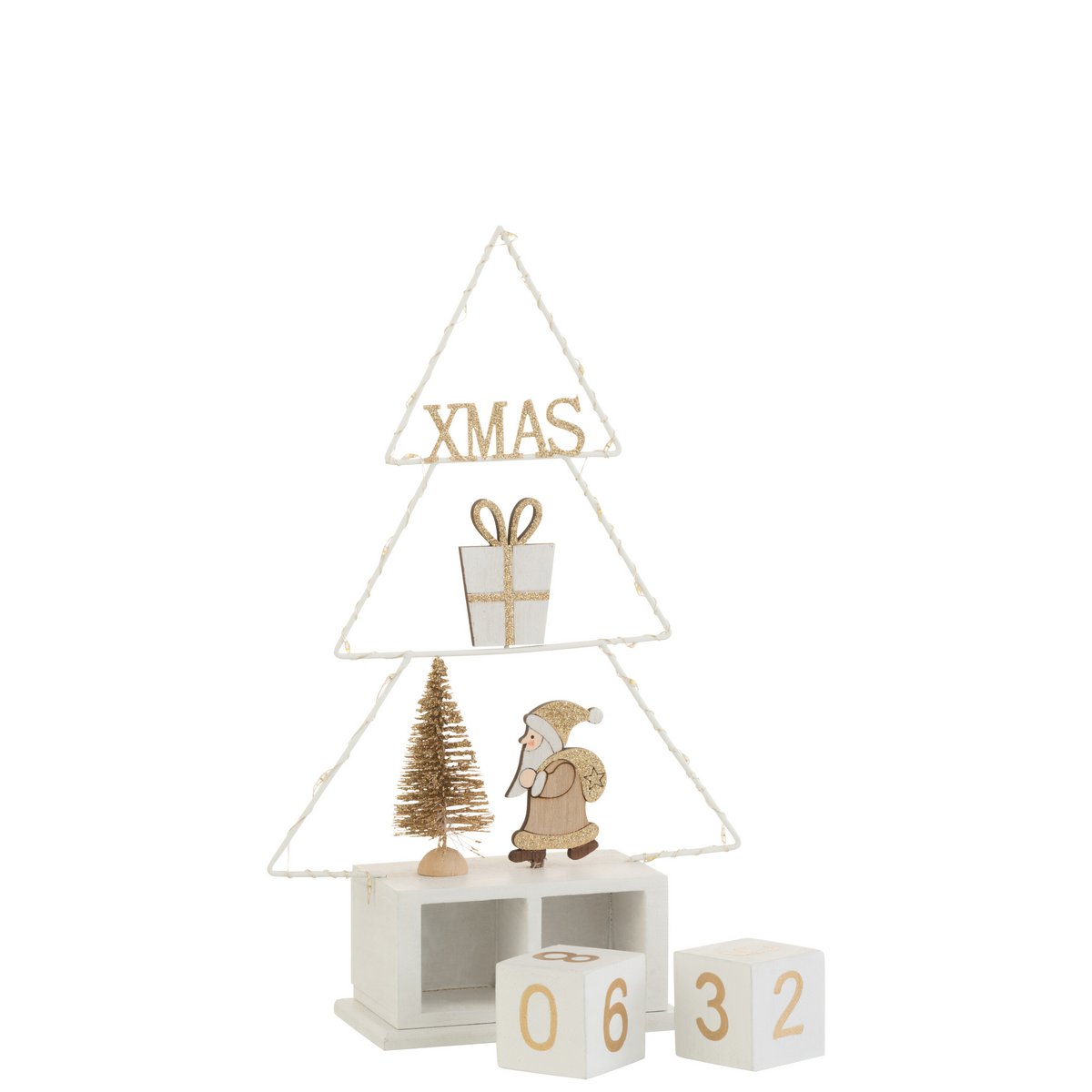 J-Line - Kerstboom kalender 'Sigr' (LED, Wit met goud)