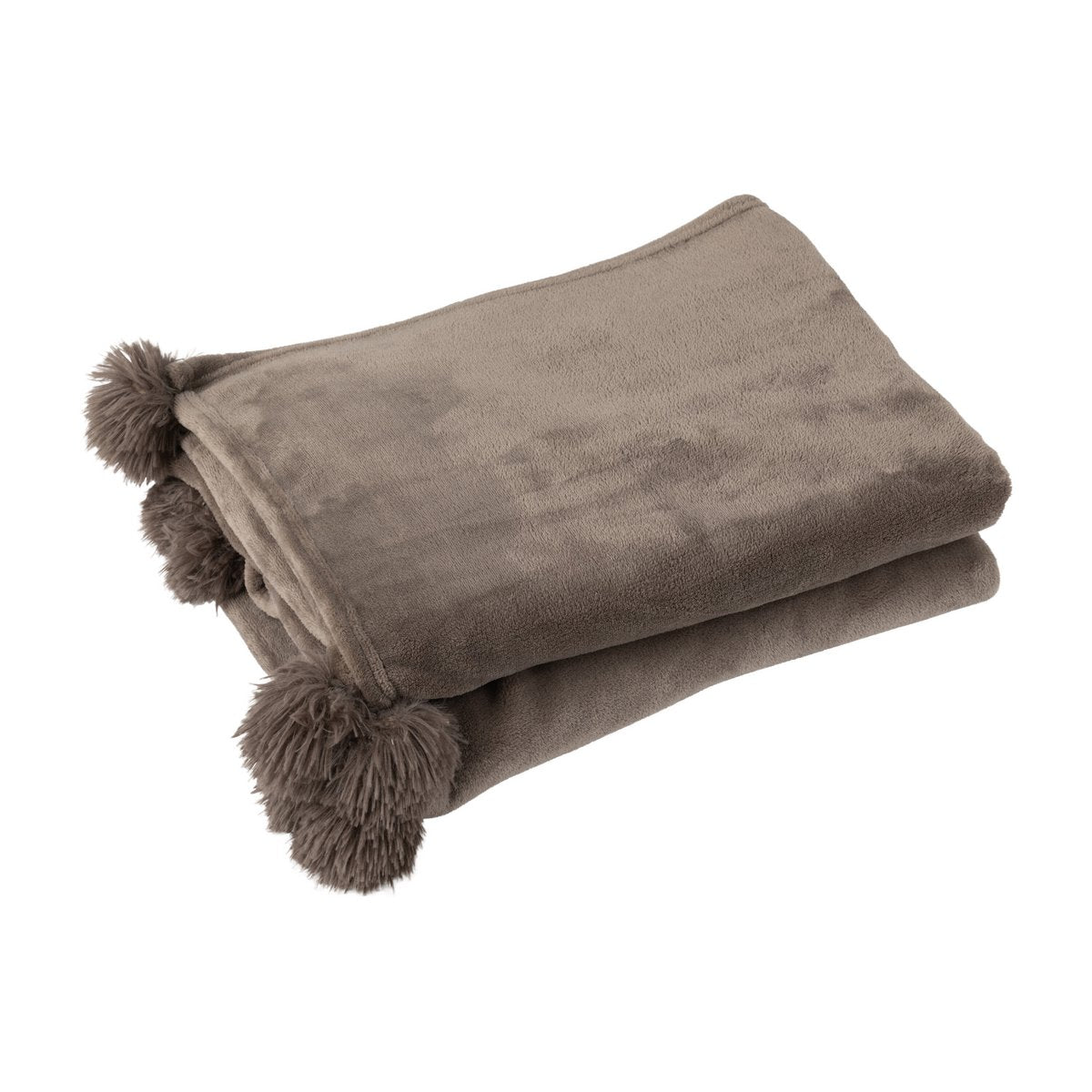 J-Line - Plaid Pompon - Polyester - Donker Taupe - 170 X 130cm