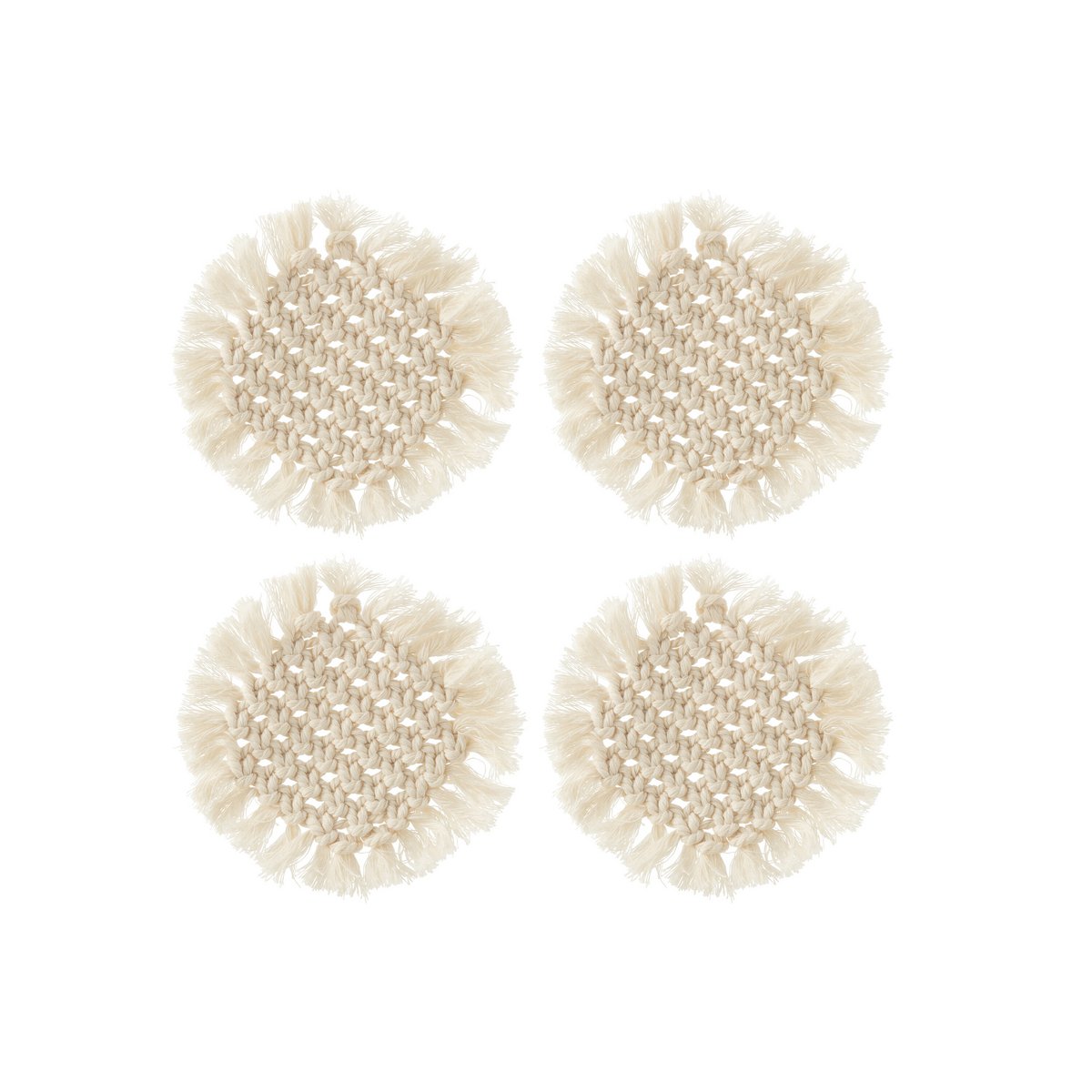 J-Line - Onderzetter Rond Macramé - Polyester - Beige