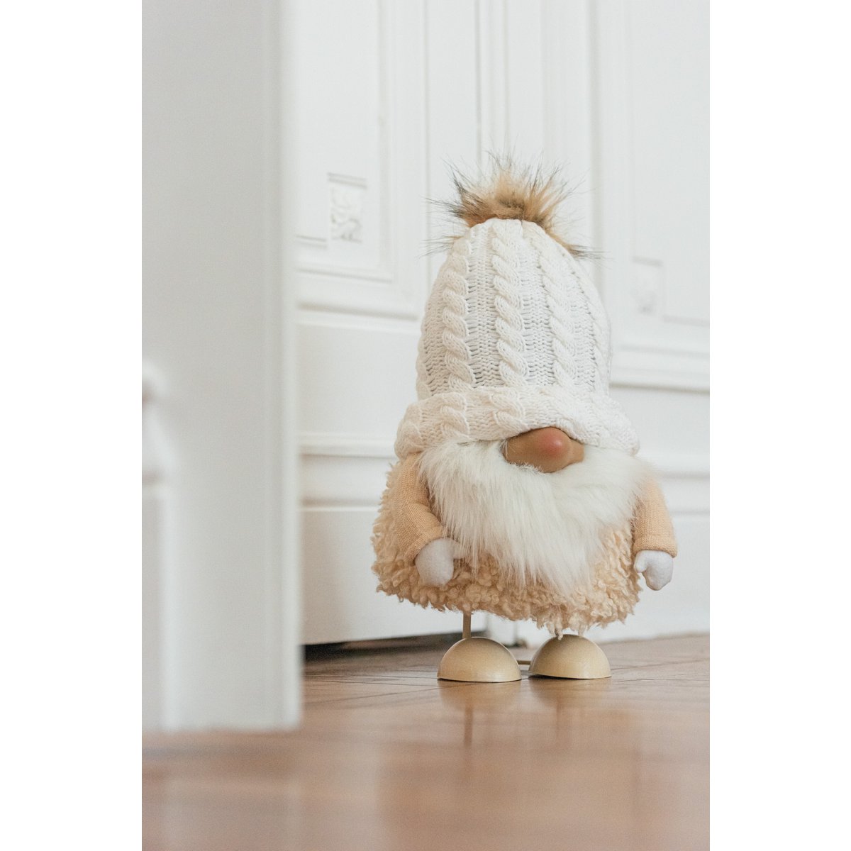 J-Line - Kerstfiguur 'Kerstman Pompom' (Wit/Beige)