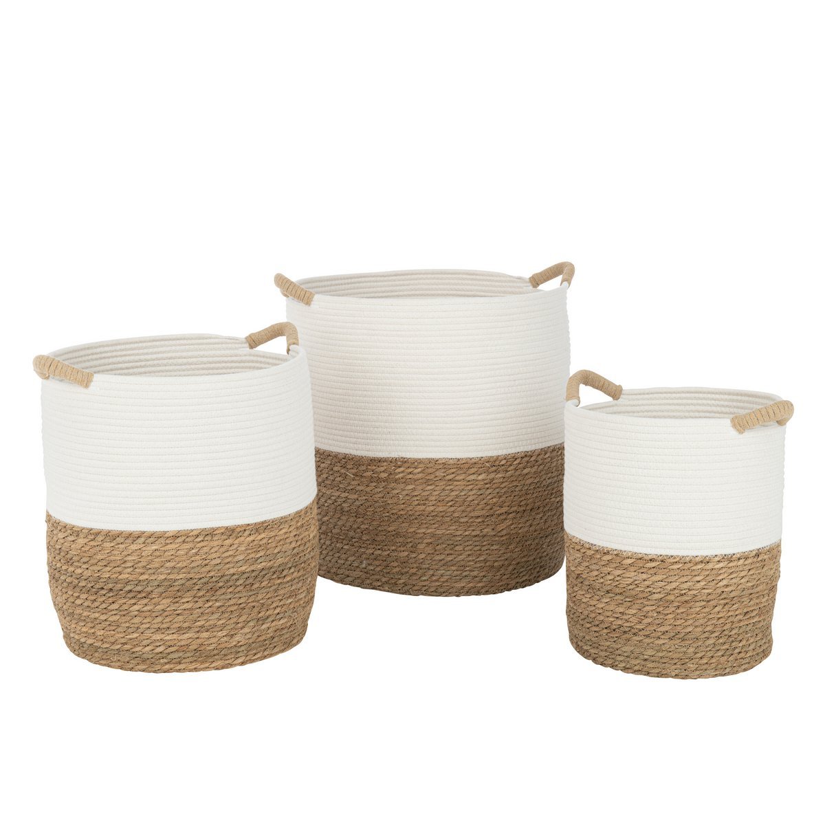 J-Line - Mand Rond Handvatten - Textiel - Wit/Naturel