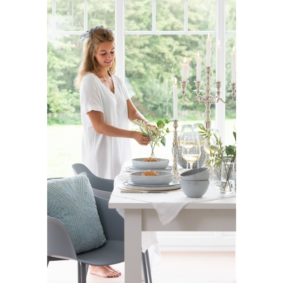 J-Line - Kandelaar 5-Arm Klassiek -  Aluminium - Zilver - Large