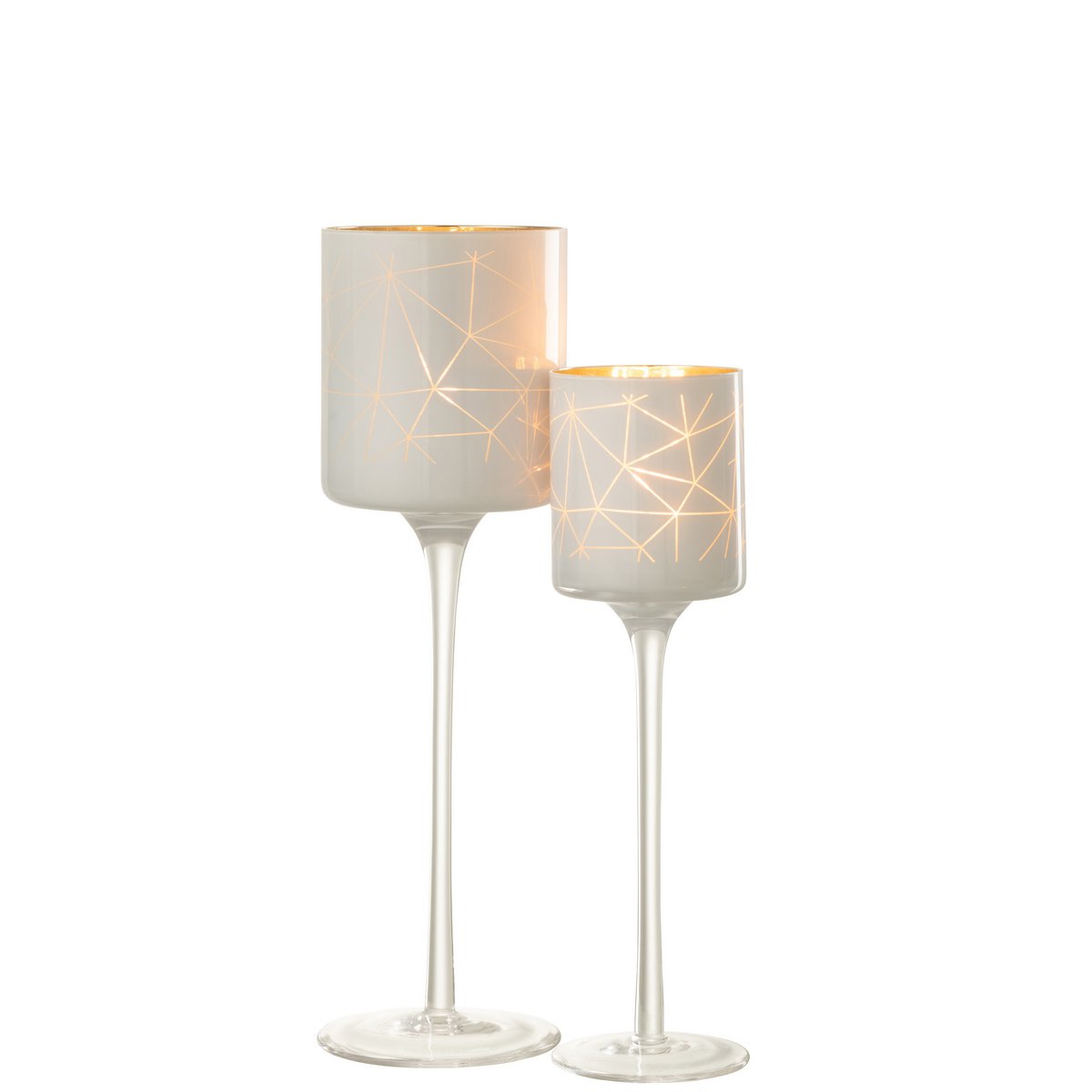 J-Line - Waxinelichthouder Op Voet Milano - Glas - Wit/Goud - Large