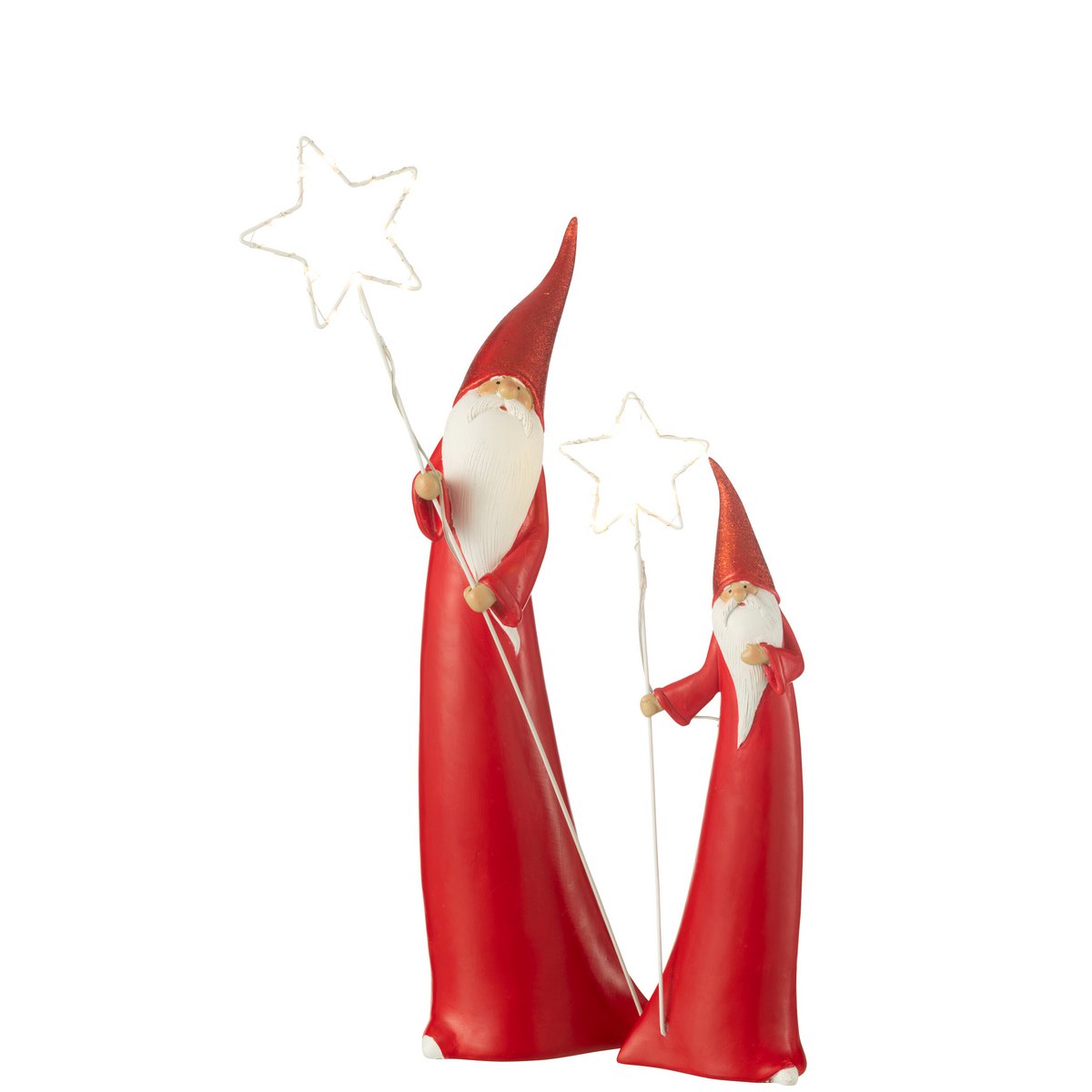 J-Line - Decoratief kerstfiguur 'Kerstman' (Set van 2, LED, Wit/Rood)