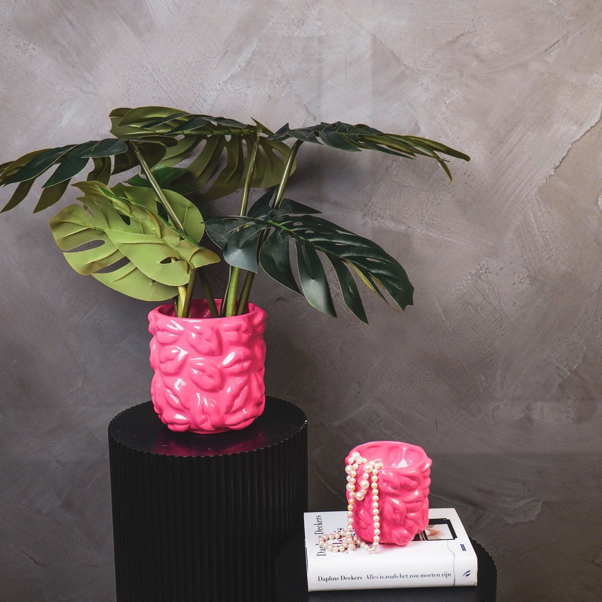 Housevitamin - Pot - Kisses - Keramiek - Neon Roze - 17,5x17,5x17,5cm