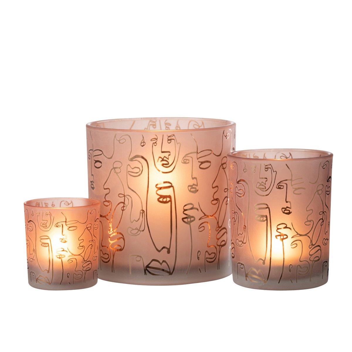 J-Line - Lantaarn Happy Faces - Glas - Terracotta - Groot