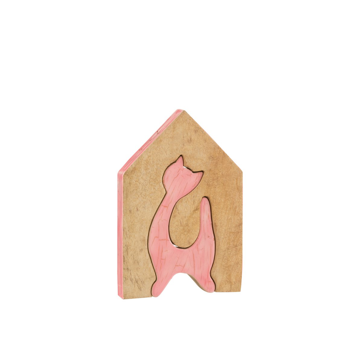 J-Line - Huis Kat - Hout - Roze/Naturel - Large