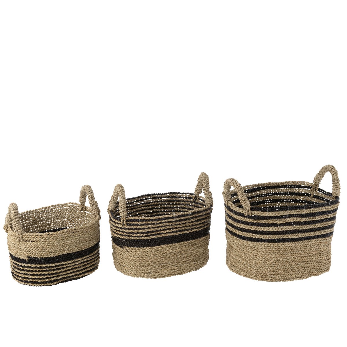 J-Line - Set Van Drie Manden Aline Raffia Zwart/Naturel