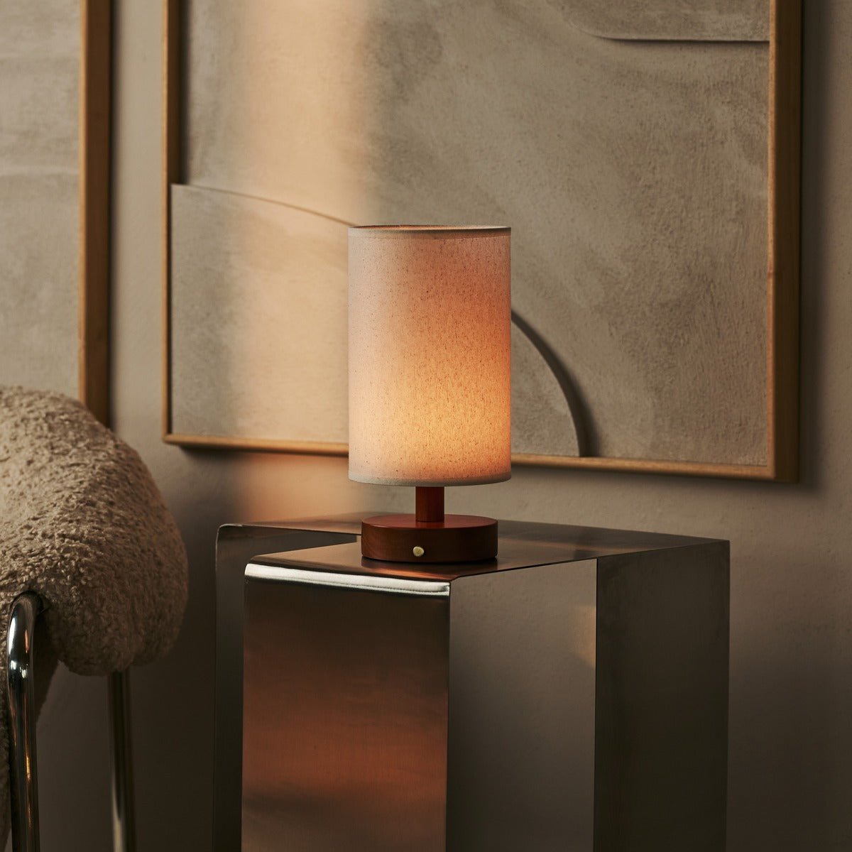 Tavellio-Amsterdam - Ben kastanje bruin houten tafellamp - Oplaadbaar en dimbaar