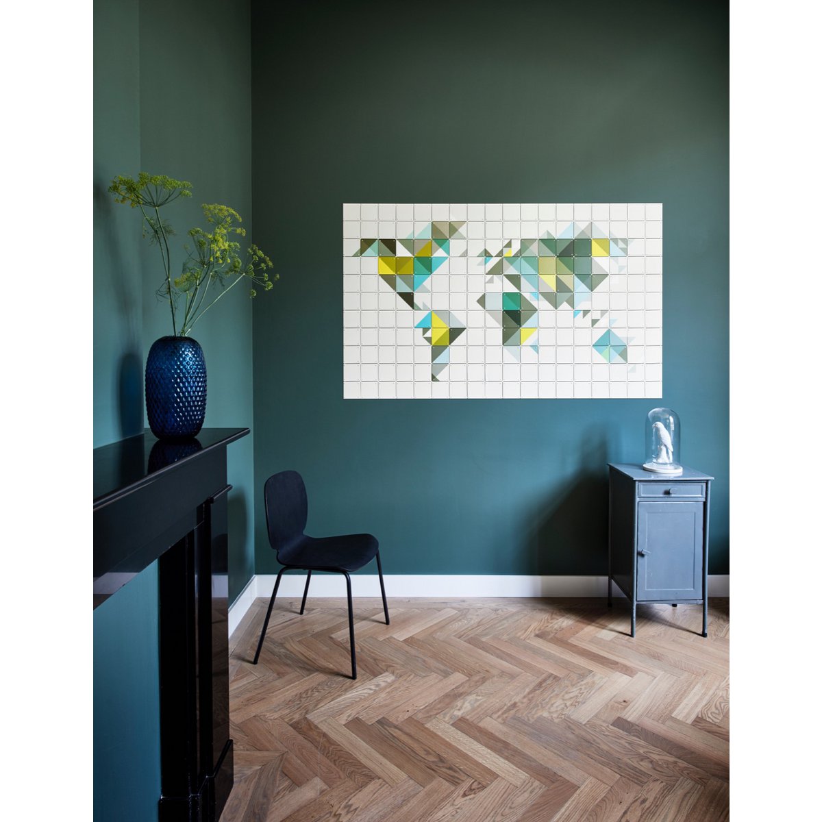 IXXI - The World tangram - geel/groen Wall art - Poster - Wanddecoratie