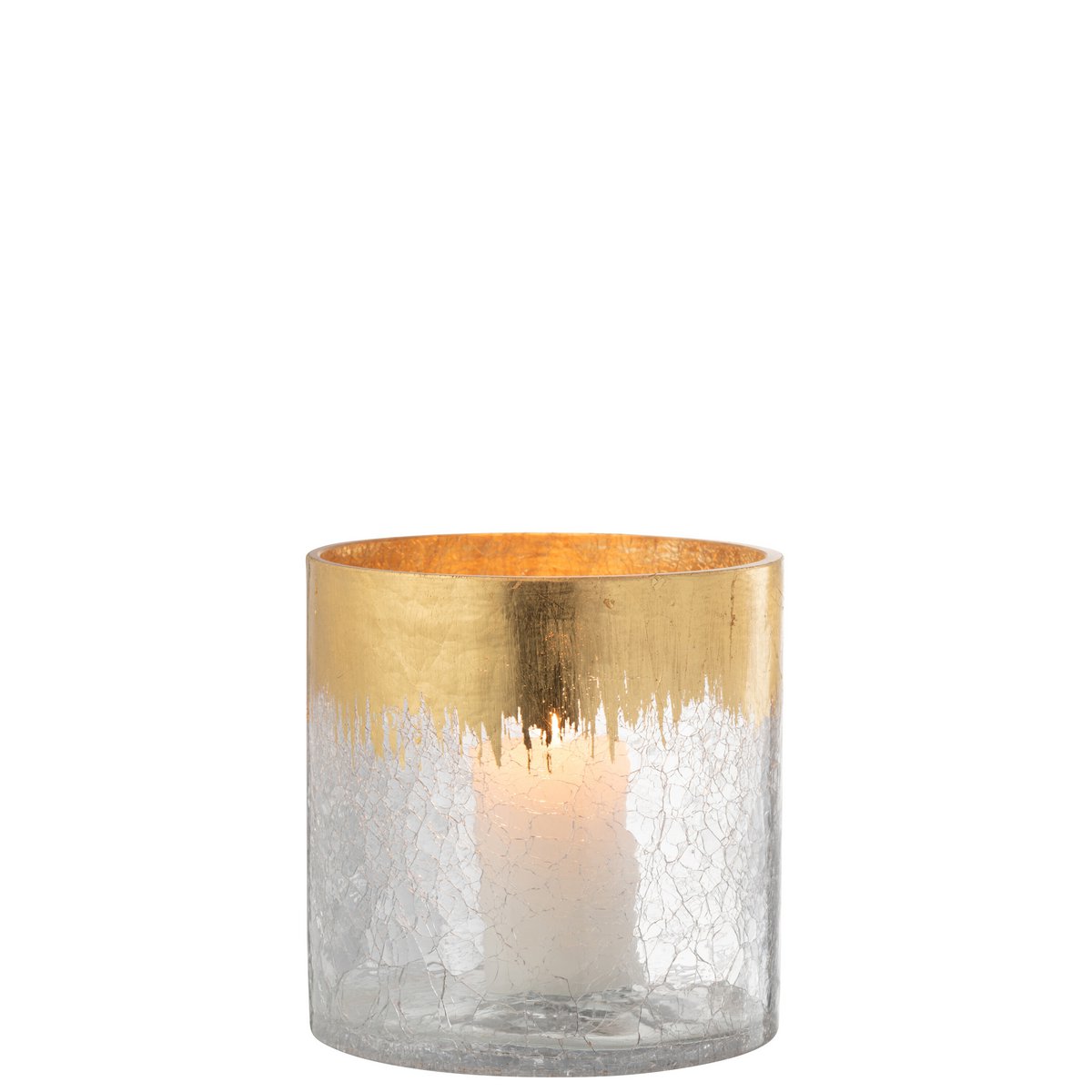 J-Line - Windlicht Crackle Glas Transparant Goud Large