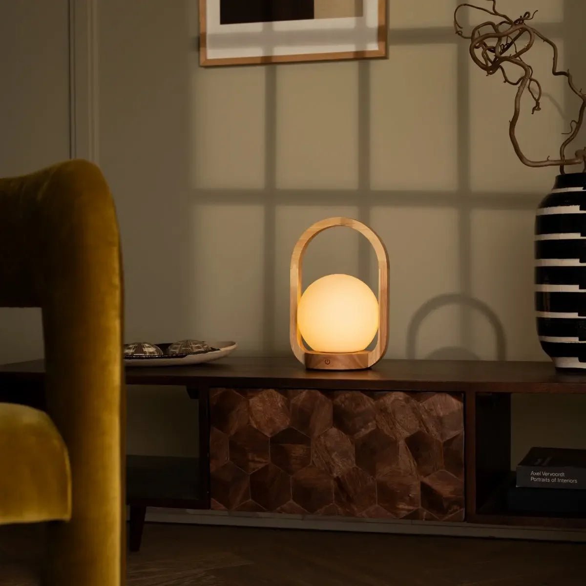 Tavellio-Amsterdam - Skye Lichtbruine Houten Snoerloze Lamp | Oplaadbaar en dimbaar ontwerp