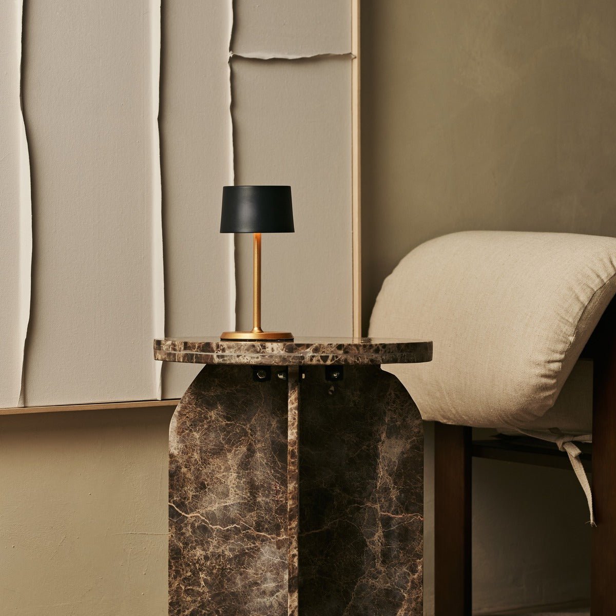 Tavellio-Amsterdam - David Black & Gold oplaadbare tafellamp 2 op 1 met verstelbare hoogte - dimbaar en draadloos met 120 uur batterij