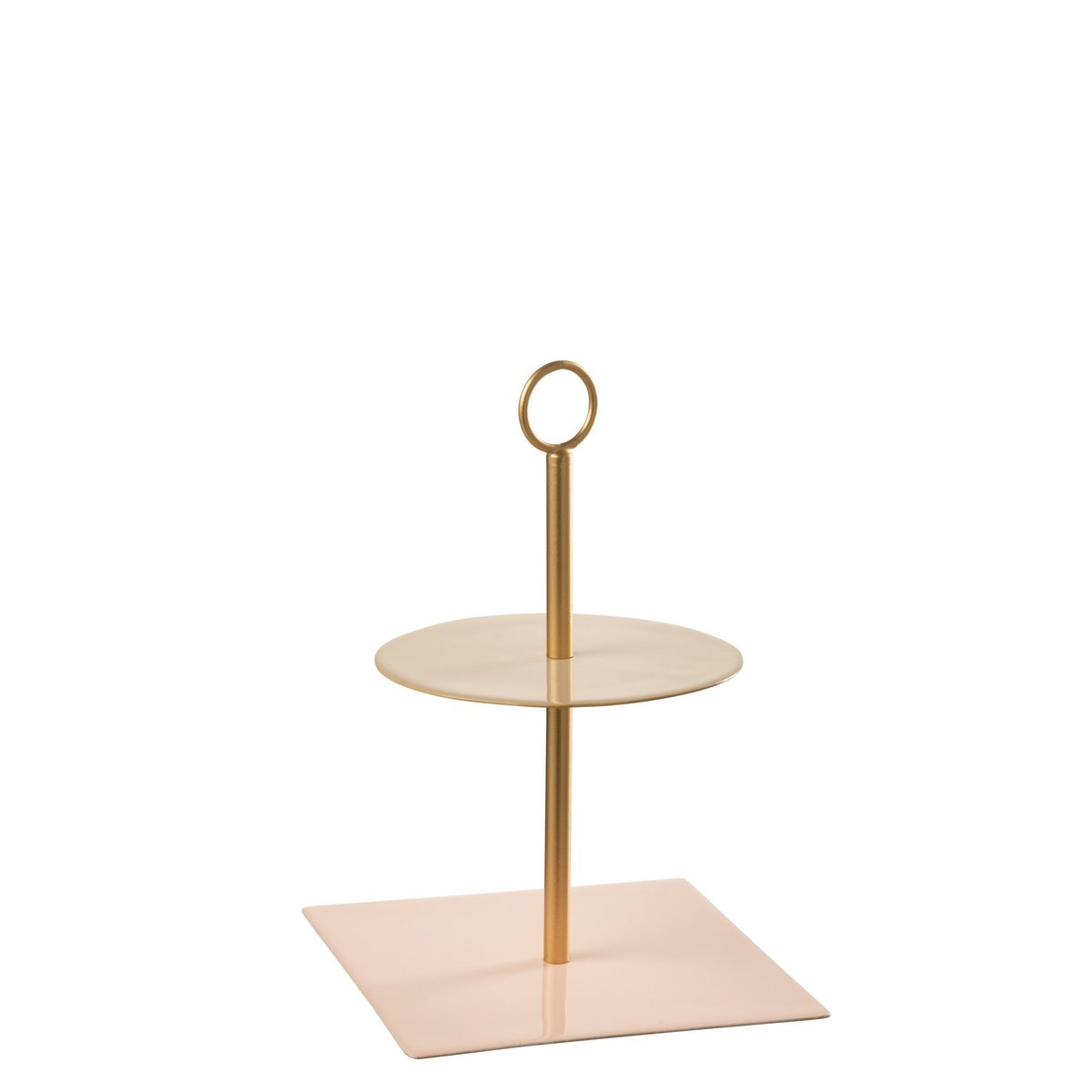 J-Line - 2 Lagen Bord - Rond + Vierkant - Metaal - Lichtroze/ Beige