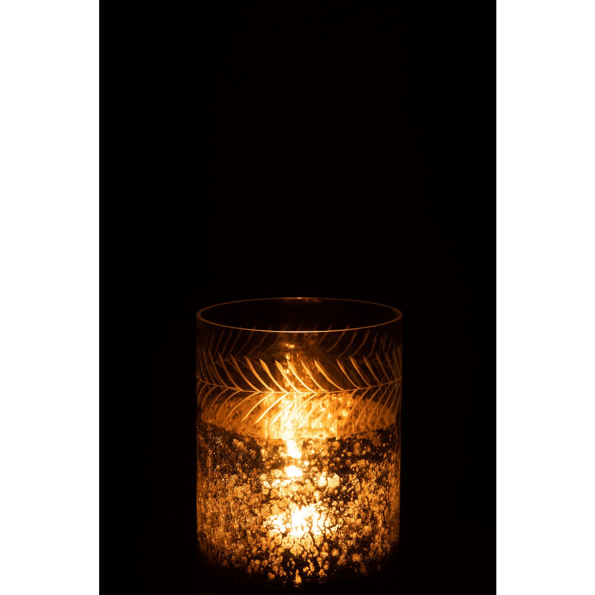 J-Line - Windlicht Klassiek Crackle - Glas - Transparant/Zilver - Small