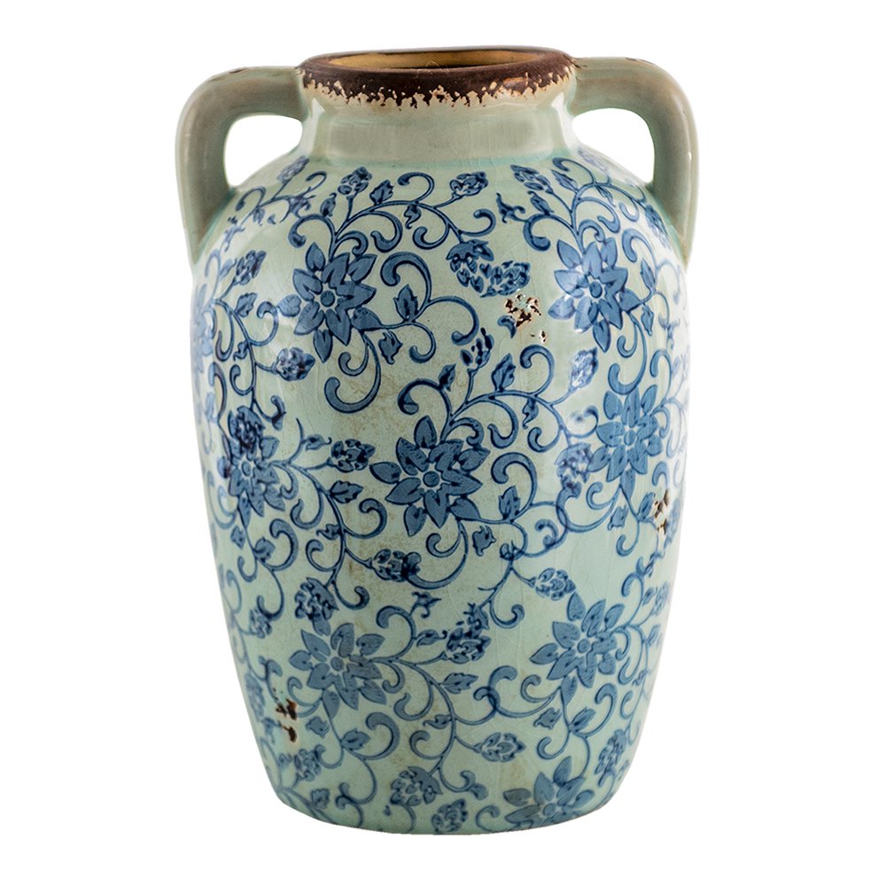 Clayre & Eef - Decoratieve vaas 'Sascha' (Blauw/Bruin, 24cm)