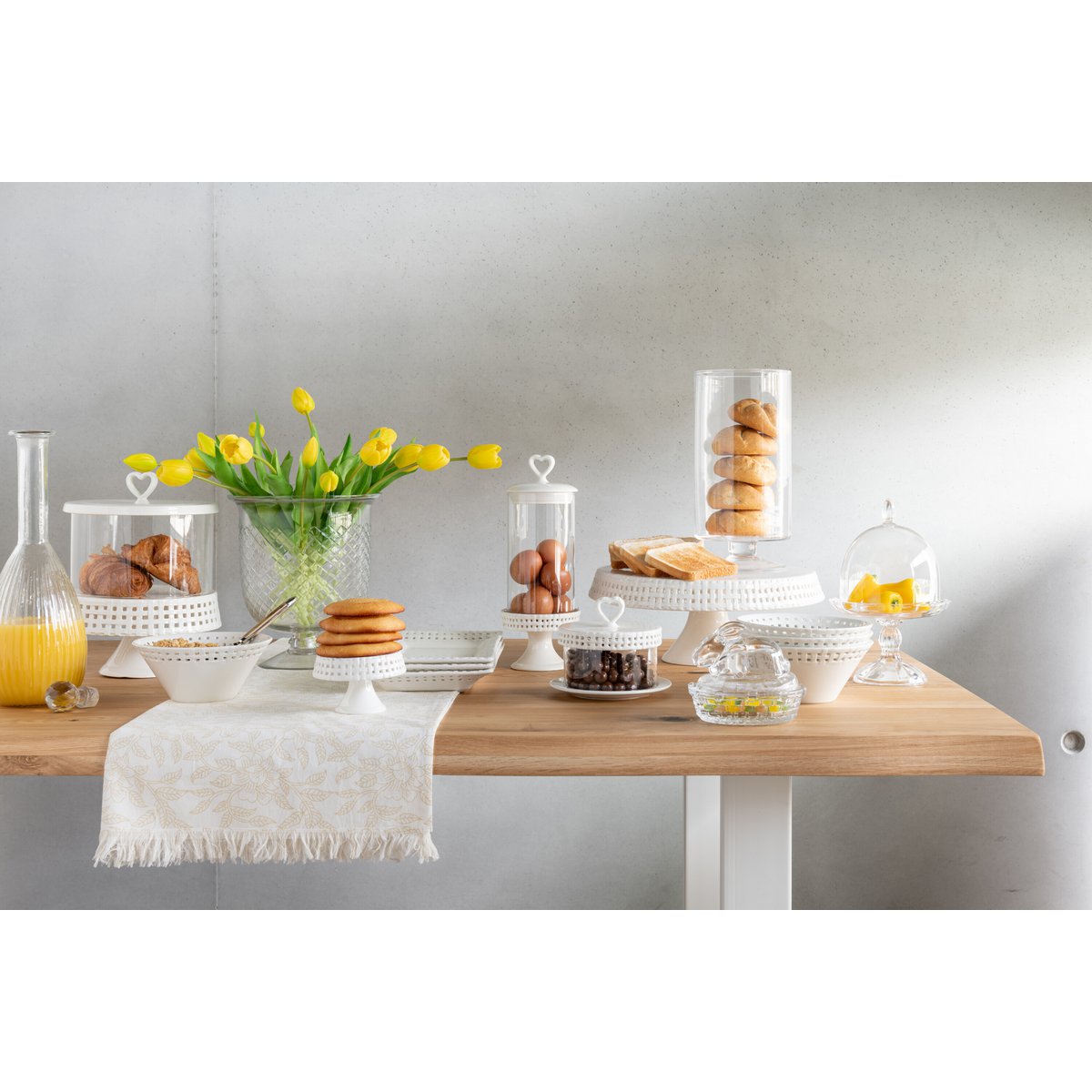 J-Line - Cake Bord Onder Glas - Taartplateau - Keramiek - Wit - M