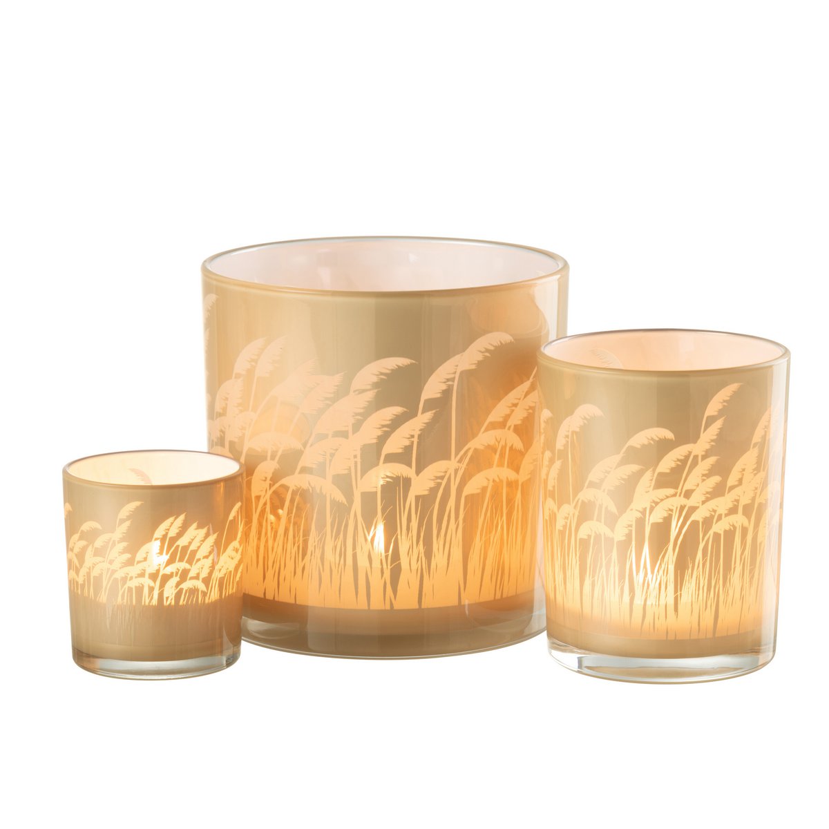 J-Line - Windlicht Pampas - Glas - Beige/Wit - Large