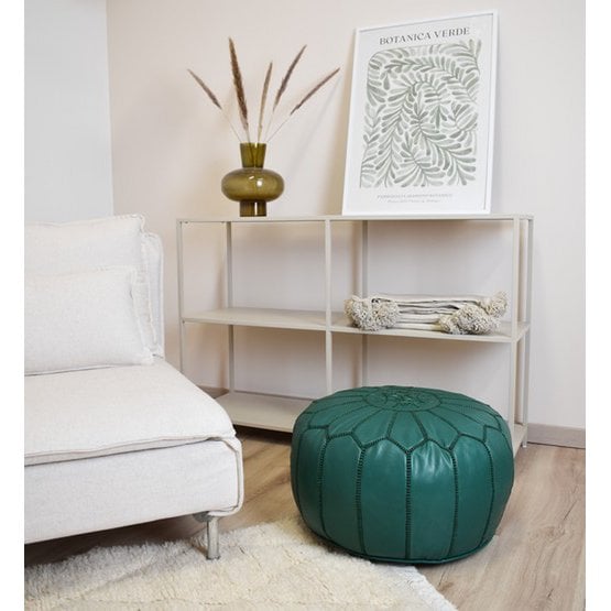 Poufs & Pillows - Leren poef - volledig groen - gevuld geleverd