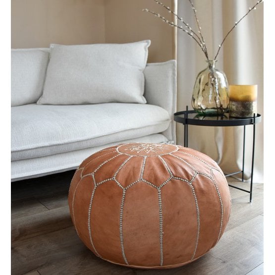 Poufs & Pillows - Leren poef - naturel bruin - gevuld geleverd