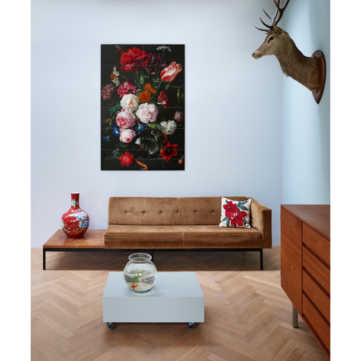 IXXI - Stilleven met bloemen Wanddecoratie - Poster - Wanddecoratie - L-100x160 - pink, white, red