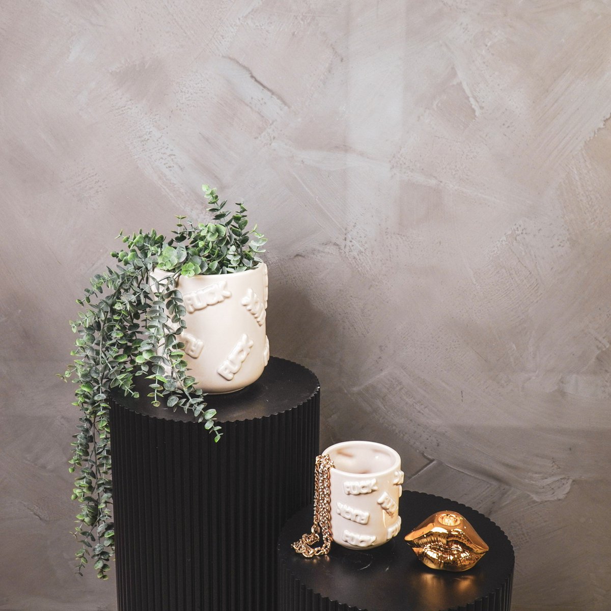 Housevitamin - Pot - 'FUCK' - Keramiek - Beige - 11x11x11,5cm