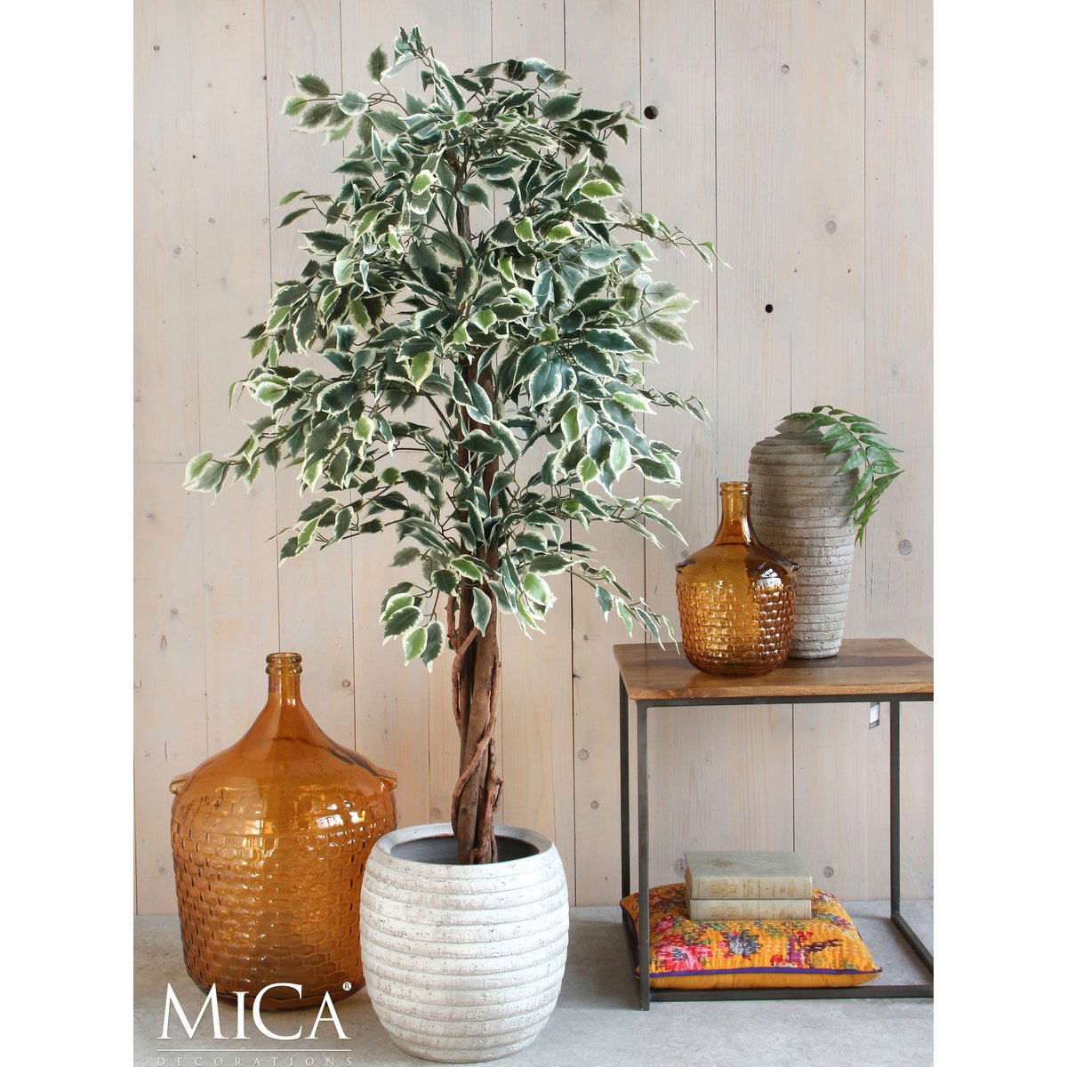 Mica Decorations - Ficus Kunstplant - H110 x Ø70 cm - Groen Bont