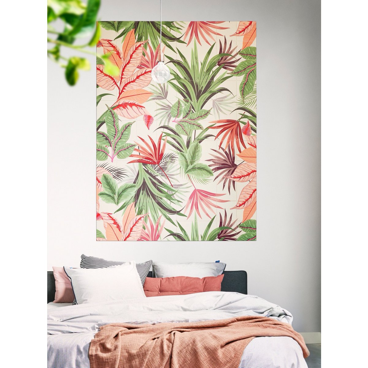 IXXI - Roze Jungle Wall art - Poster - Wanddecoratie - L - pink, green, orange, white