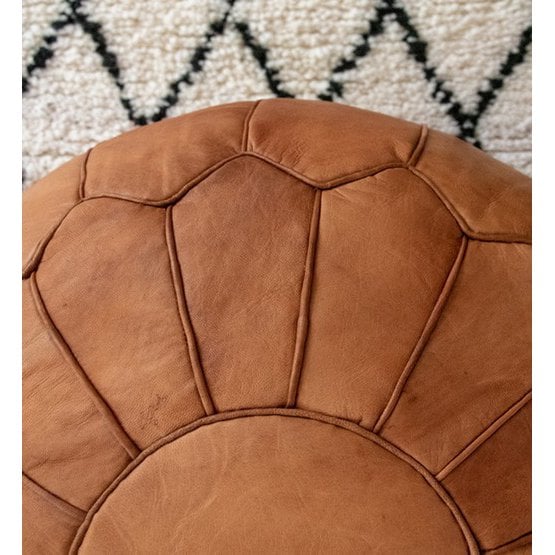 Poufs & Pillows - Leren poef - cognacbruin (XL) - gevuld geleverd